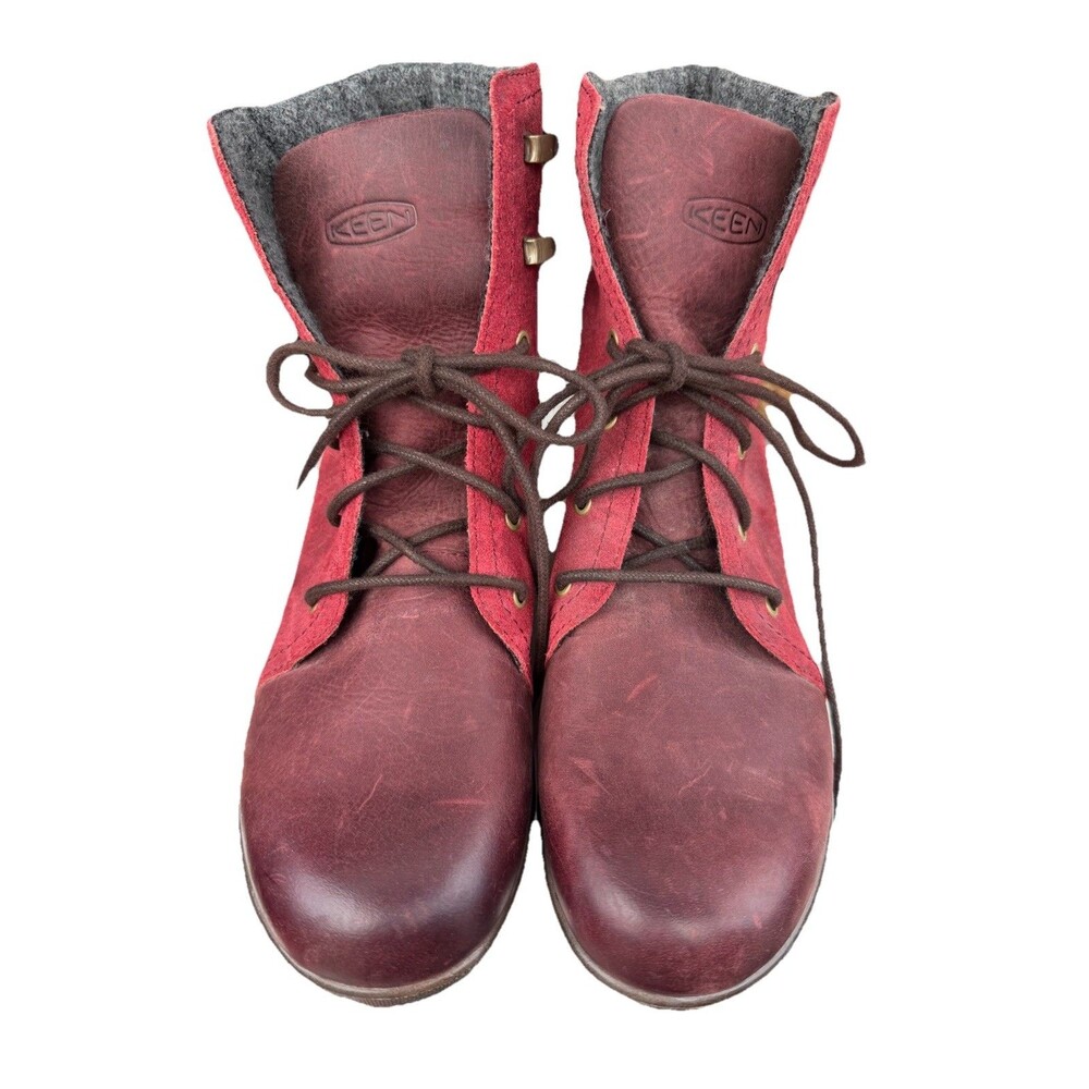Keen Wedge Lace Up Booties Leather Ankle Boots Shoes Womens Size 7